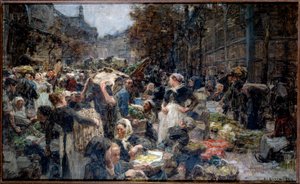 Die Hallen. Die Menge des Marktes Les Halles in Paris im 19. Jahrhundert. Skizze von Leon Augustin Lhermitte (1844-1925) von Leon Augustin Lhermitte