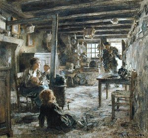 Eine Familie, Interieur Fonte (Rückkehr des Vaters) 1887 von Leon Augustin Lhermitte