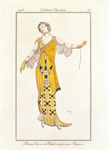 Dioné, Zeichnung von Bakst, gemacht von Jeanne Paquin. Costumes Parisiens Nr. 73 von Leon Bakst