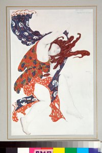 "Bacchante" Kostüm gezeichnet für das Ballett Narcisse unter der Regie von Nicolas Tcherepnine von Leon Bakst