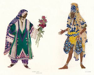 Kostümentwürfe für das russische Ballett Le Dieu Bleu, um 1912 von Leon Bakst