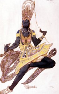Kostüm von Vaslav Nijinsky oder Nijinsky (1889-1950) entworfen von Leo Bakst für „Der Blaue Gott“ von Reynaldo Hahn (1875 - 1947) von Leon Bakst