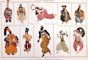 Kostüme für „Scheherazade“ von Nicholas Rimsky-Korsakov, inszeniert von Leo Bakst. von Leon Bakst