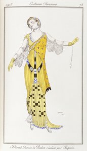 Pariser Kleidung: Dione-Zeichnung von Bakst ausgeführt von Paquin, 1913