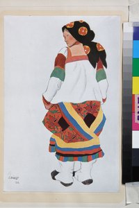 Bäuerin, Kostümentwurf für das Vaudeville "Altes Moskau" im Theatre Femina, Paris von Leon Bakst