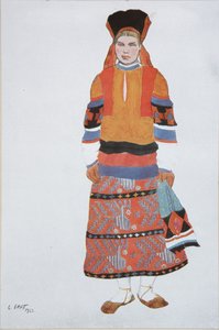 Bäuerin. Kostümentwurf für das Vaudeville Altes Moskau im Théâtre Femina in Paris, 1922 von Leon Bakst