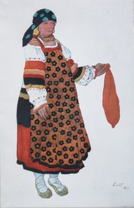 Bäuerin. Kostümentwurf für das Vaudeville Altes Moskau im Théâtre Femina in Paris, 1922 von Leon Bakst