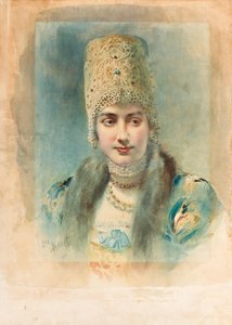 Porträt eines Mädchens mit Kokoschnik von Leon Bakst