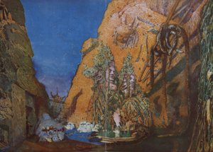 Bühnenbild für das Ballett Blauer Gott von R. Hahn, 1912