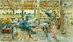 Der Künstler in seinem Atelier in Chilomba, Katanga von Leon Dardenne