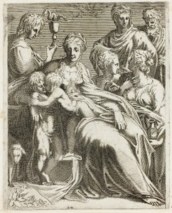 Die Heilige Familie mit Heiligen von Leon Davent