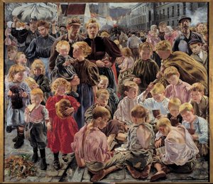 Sozialer Realismus: "Die Altersstufen des Arbeiters" (Zentraler Teil eines Gemäldes von Leon Frederic) von Leon Henri Marie Frederic