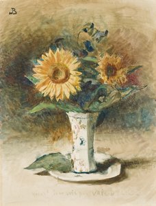 Hélas! Ich bin nicht Van Dyck: zwei Sonnenblumen in einer Vase von Leon Joseph Florentin Bonnat