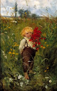 Der kleine Junge mit dem Blumenstrauß. Gemälde von Leon Tanzi (1846-1913)