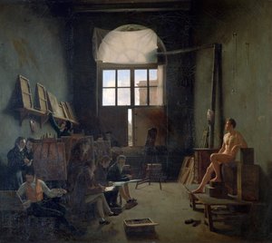 Die Werkstatt von David, 1814 von Leon Mathieu Cochereau