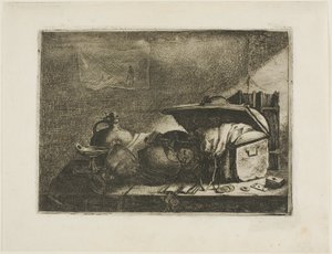 Stillleben mit Reisekoffer von Leonard Bramer