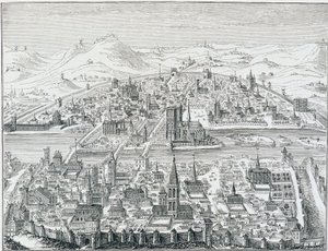 Große Perspektivansicht von Paris im Jahr 1607, basierend auf dem Stich von Léonard Gaultier von Leonard Gaultier