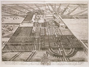 Badminton House in der Grafschaft Gloucester, graviert von Johannes Kip von Leonard Knyff