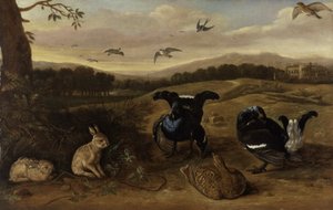 Schwarzwild, Kaninchen und Schwalben in einem Park, ca. 1700