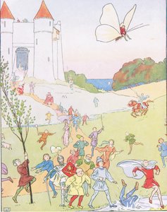 Er sprang auf den Rücken des Schmetterlings und wurde in die Luft getragen