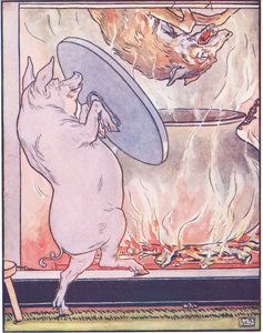 Er nahm den Deckel des Topfes ab, und hinein fiel der Wolf. von Leonard Leslie Brooke
