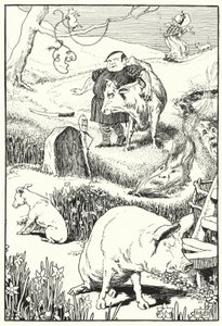 Die alte Frau und ihr Schwein (Gravur) von Leonard Leslie Brooke