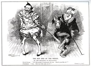 Lloyd George, als Präsident des Handelsamtes, schützt die britische Industrie gegen deutsche Konkurrenz durch das 