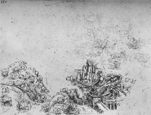 Eine Flut bricht in ein Tal ein, um 1480, 1945 von Leonardo da Vinci