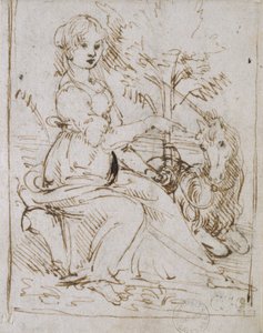 Eine Jungfrau mit einem Einhorn, späte 1470er Jahre von Leonardo da Vinci