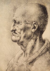Ein Mann im Profil, Zeichnung von Leonardo da Vinci, aufbewahrt im Raum der Zeichnungen und Drucke, Uffizien-Galerie, Florenz