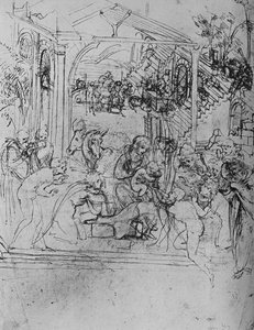Anbetung der Könige: Kompositionsskizze, 1478-1481, 1945 von Leonardo da Vinci