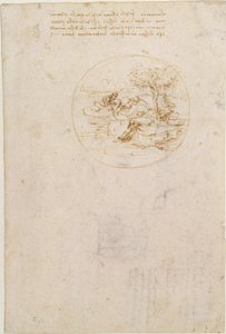 Allegorie auf die Treue der Eidechse (recto); Entwurf für ein Bühnenbild (verso) von Leonardo da Vinci