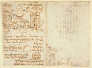 Arundel 263 f.270v, f.263, Zeichnungen von Leonardo Da Vinci über mechanische Kräfte, Schwerkraft, Bewegung, Optik und Astronomie, mit verschiedenen arithmetischen und geometrischen Propositionen von Leonardo da Vinci