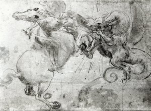 Kampf zwischen einem Reiter und einem Drachen, ca. 1482 von Leonardo da Vinci