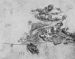 Vogelperspektive eines Flusses mit einer Seilfähre, ca. 1480 1945 von Leonardo da Vinci