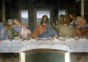 Detail des Letzten Abendmahls (links) von Leonardo da Vinci