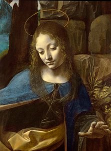 Detail des Kopfes der Jungfrau, aus Die Jungfrau der Felsen (Die Jungfrau mit dem Kindlichen Johannes, der das Kindliche Christus anbetet, begleitet von einem Engel) (Detail), ca. 1508