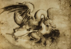 Drache tötet einen Löwen, Zeichnung von Leonardo da Vinci. Gabinetto dei Disegni e Stampe, Uffizien, Florenz von Leonardo da Vinci