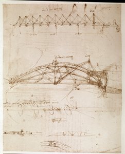 Auszug aus einem Da Vinci Manuskript zur Beschreibung der Konstruktion einer „Drehbrücke“ (Manuskript)