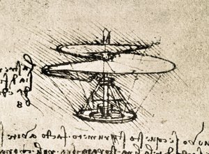 Auszug aus einem Da Vinci Manuskript über das Prinzip und den Bau der "Luftschraube (Hubschrauber)"
