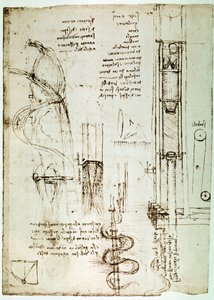 Auszug aus einem Da Vinci Manuskript zur Beschreibung des Prinzips und der Konstruktion eines „Rammbocks (Pile Mallet)“ (Manuskript)