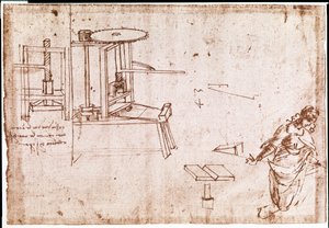 Auszug aus einem Da Vinci Manuskript über die Konstruktion einer Druckmaschine