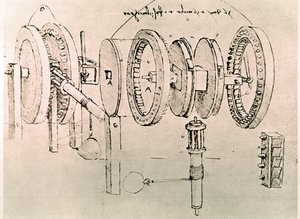 Auszug aus einem Da Vinci Manuskript über die Umwandlung von Wechselbewegung in kontinuierliche Bewegung