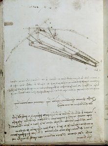 Zeichnung einer Flugmaschine. Manuskript von Leonardo da Vinci