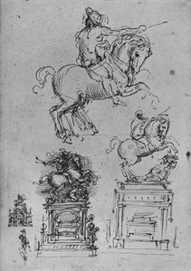 Vier Studien für ein Reitermonument, um 1480 von Leonardo da Vinci
