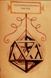 Geometrie: „Ein Ikosaeder“ (Seite aus dem Manuskript „De divina proportione“ von Fra Luca Pacioli, illustriert von Leonardo da Vinci, 1509) von Leonardo da Vinci