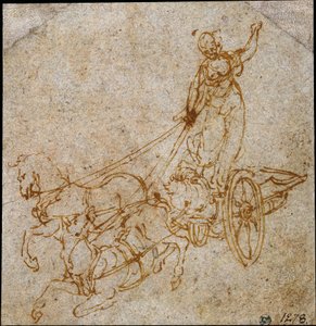 Göttin in einem von zwei Pferden gezogenen Streitwagen, von denen eines fällt von Leonardo da Vinci