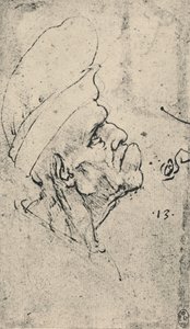 Groteskes Profil eines Mannes mit Hut nach rechts, ca. 1480 von Leonardo da Vinci