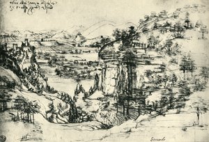 Landschaftszeichnung für Santa Maria della Neve am 5. August 1473 von Leonardo da Vinci