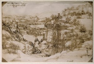 Landschaft von Santa Maria della Neve: die Landschaft des Arnotals (Bleistiftzeichnung) von Leonardo da Vinci